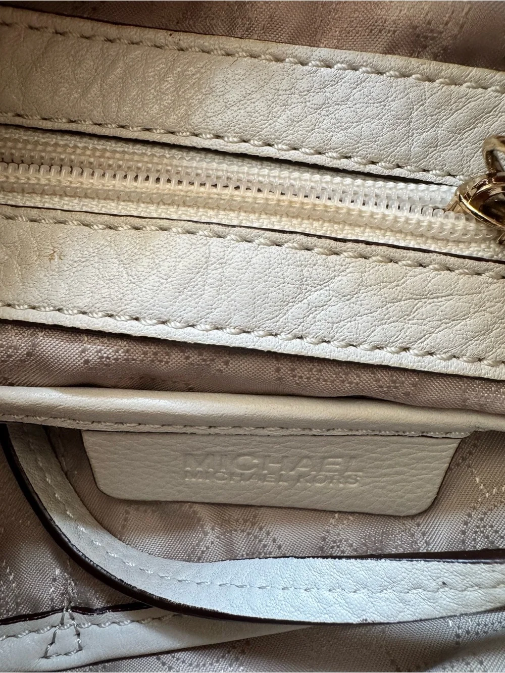Michael Kors Cream Pebbled Leather Shoulder Hobo with Tassel and Gold Hardware